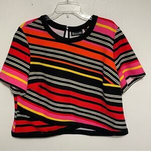 NY & Co 7th Ave Striped Faux Wrap Crop Top XXL KeyholeL